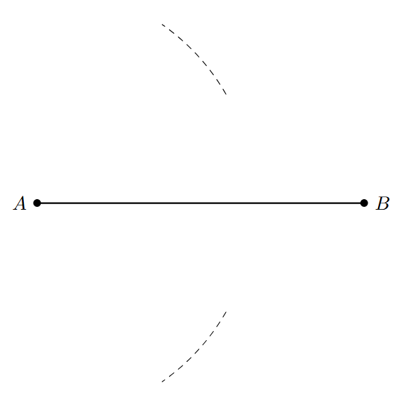 Perpendicular Bisector - Step 2 Drawing arcs from A above and below AB